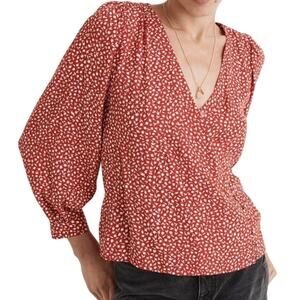 Madewell Kinston Red Floral Wrap Top Size XS